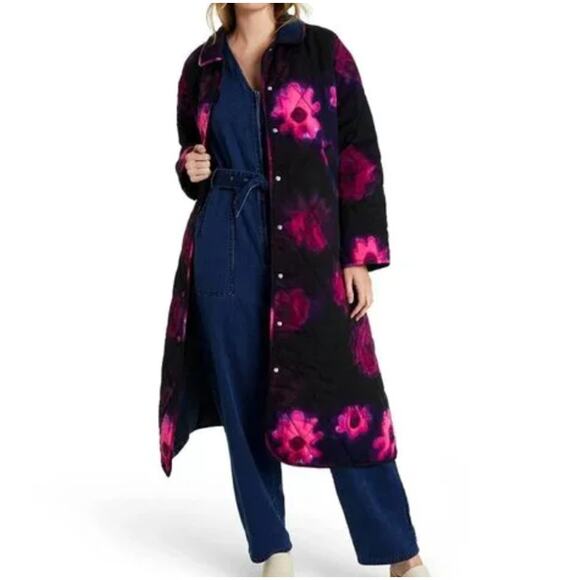 Rachel Comey Target Quilted jacket, long,  Snaps, smudge print purple pink - Picture 7 of 7